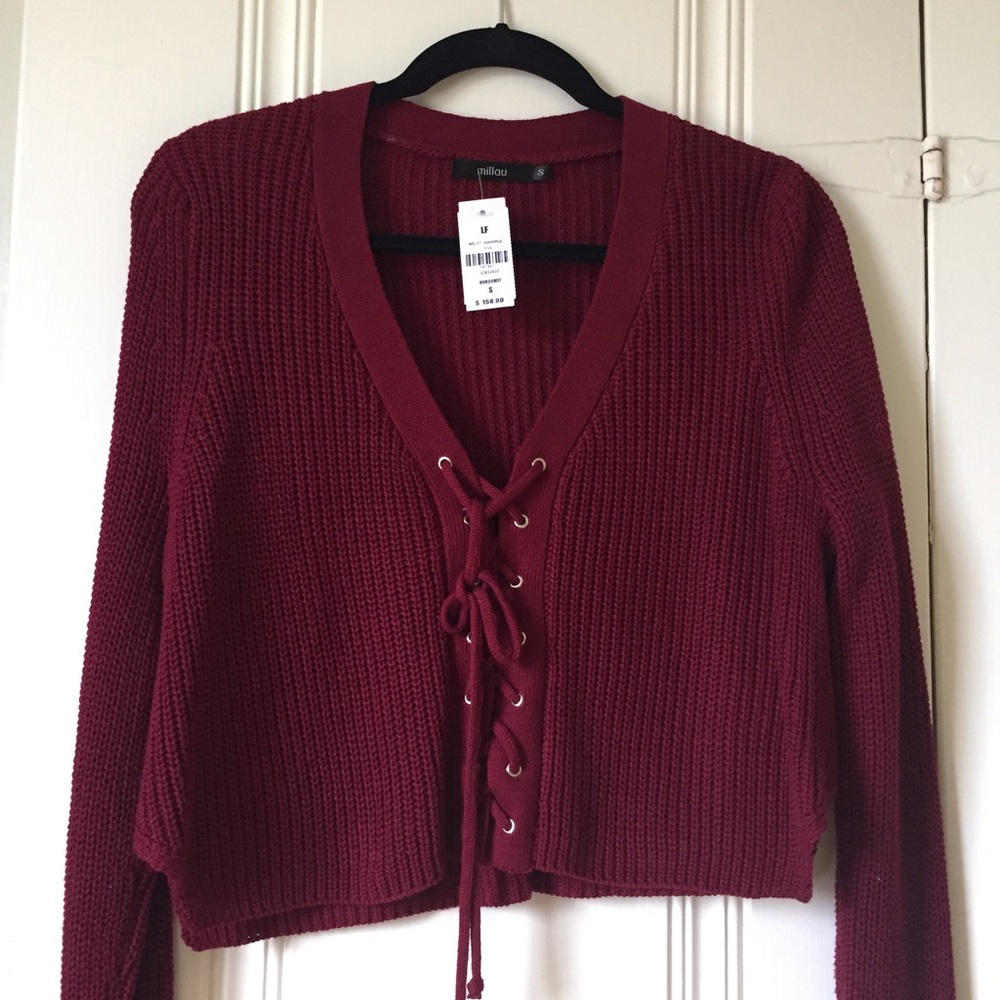 LF Burgundy lace up sweater